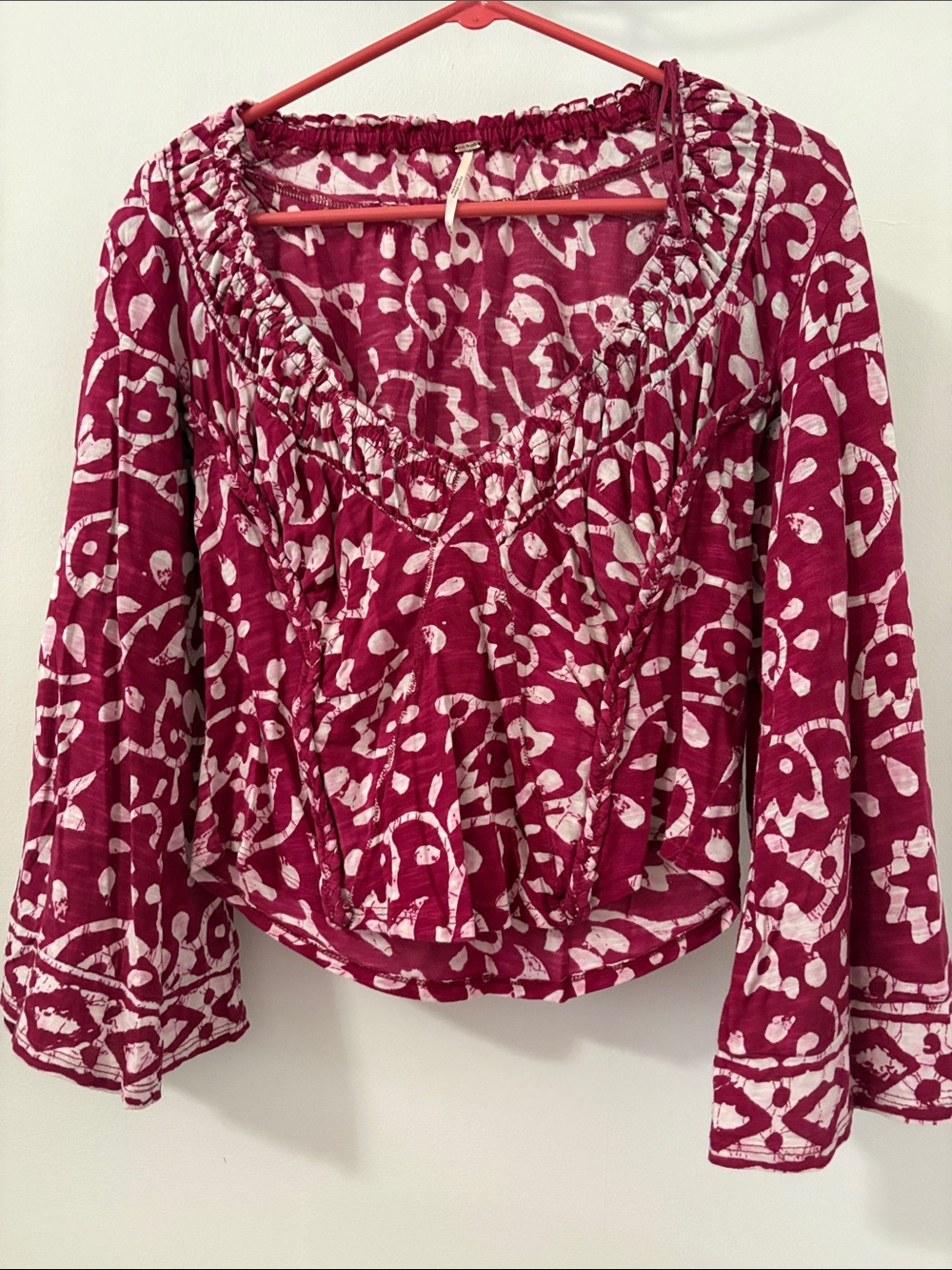 Free People Women’s Floral Peasant Blouse - Wine Red